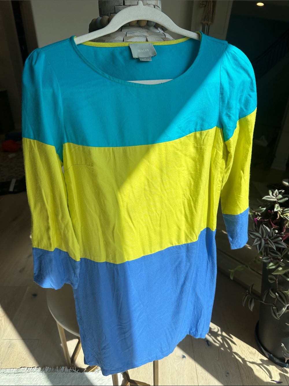 Maeve Bright Teal and Yellow Colorblock Tunic